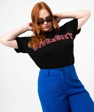 Tee-shirt à manches courtes avec message brodé femme grande taille vue2 - GEMO (G TAILLE) - GEMO