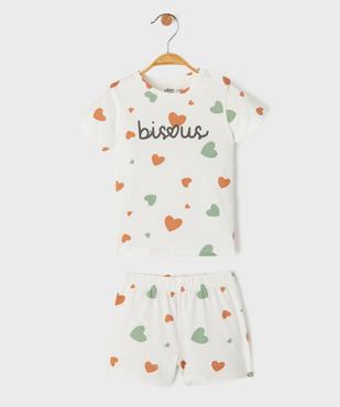 Pyjashort en jersey de coton imprimé cœurs bébé fille vue1 - GEMO 4G BEBE - GEMO
