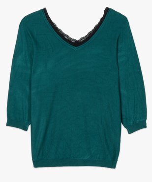 Pull femme en maille fine avec décolleté V en dentelle vue4 - GEMO(FEMME PAP) - GEMO