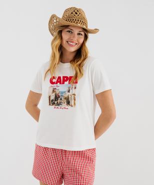 Tee-shirt manches courtes en jersey de coton imprimé femme vue1 - GEMO 4G FEMME - GEMO