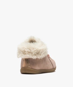 Chaussures premiers pas bébé fille en cuir à col fourré vue4 - GEMO(BEBE DEBT) - GEMO