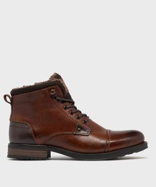 Boots en cuir fourrées à lacets et zip homme - Tanéo vue1 - TANEO - GEMO