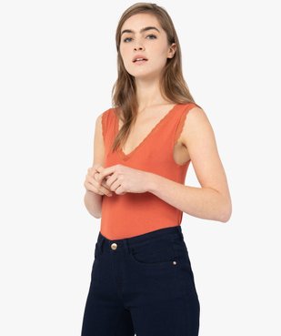 Débardeur femme avec décolleté en V en dentelle vue1 - GEMO C4G FEMME - GEMO