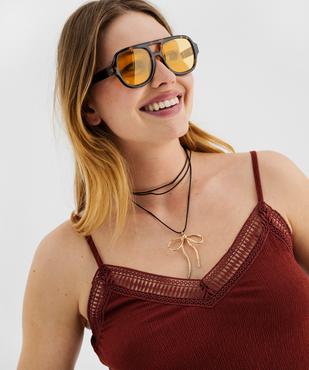 Débardeur à fines bretelles en maille texturée et broderies femme vue2 - GEMO 4G FEMME - GEMO