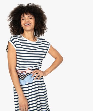 Robe tee-shirt femme avec taille élastiquée et manches courtes vue2 - GEMO(FEMME PAP) - GEMO
