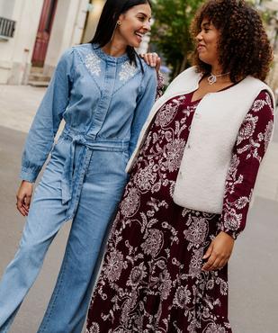 Combinaison pantalon en toile denim avec détails brodés femme vue5 - GEMO 4G FEMME - GEMO