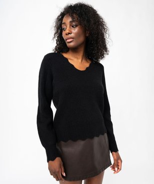 Pull en maille col V finitions dentelées femme vue2 - GEMO(FEMME PAP) - GEMO