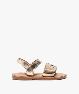 Sandales bébé fille en cuir brodées chat fermeture scratch vue1 - GEMO(BEBE DEBT) - GEMO