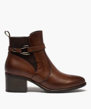 Boots femme à talon carré dessus en cuir uni à zip et bride à boucle fantaisie - Taneo vue1 - TANEO - GEMO