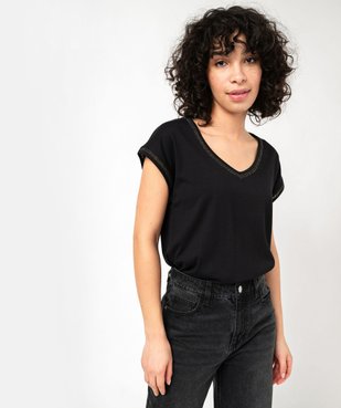 Tee-shirt à manches courtes avec finitions pailletées femme vue1 - GEMO 4G FEMME - GEMO
