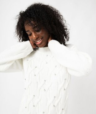 Pull à torsades avec strass brodés femme vue3 - GEMO(FEMME PAP) - GEMO