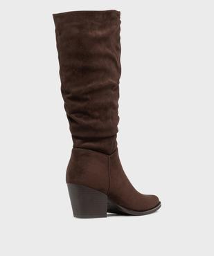 Bottes à talon cubain en  suédine plissée femme vue4 - SANS MARQUE - GEMO