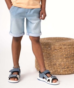 Bermuda garçon en denim avec ceinture en bord-côte vue1 - GEMO (ENFANT) - GEMO