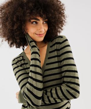 Pull rayé à col V avec boutons aux poignets femme vue2 - GEMO 4G FEMME - GEMO