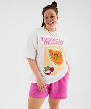 Tee-shirt manches courtes en jersey de coton flammé imprimé femme grande taille vue1 - GEMO (G TAILLE) - GEMO