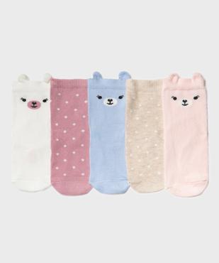 Chaussettes à pois et motif ourson bébé fille (lot de 5) vue1 - GEMO 4G BEBE - GEMO