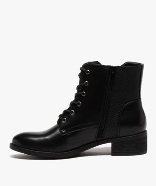 Bottines femme unies à talon large fermeture lacets et zip vue3 - GEMO (CASUAL) - GEMO