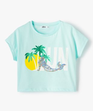 Tee-shirt court fille avec motif scintillant sur l’avant vue1 - GEMO (ENFANT) - GEMO