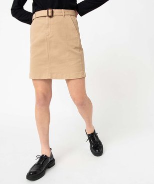 Jupe femme en toile de coton extensible avec ceinture  vue1 - GEMO 4G FEMME - GEMO