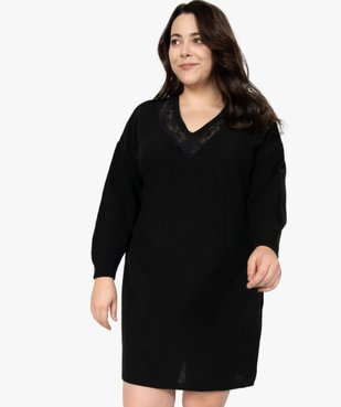 Robe femme en maille fantaisie et col V en dentelle vue1 - GEMO (G TAILLE) - GEMO