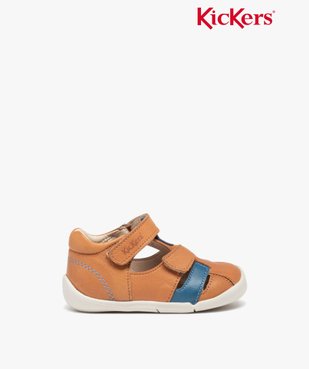 Chaussures premiers pas bébé garçon en cuir bicolore et à scratch -  Kickers vue1 - KICKERS - GEMO