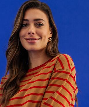 Tee-shirt manches longues rayé en maille femme vue4 - GEMO(FEMME PAP) - GEMO