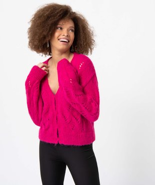 Gilet femme en maille fantaisie ajourée vue1 - GEMO(FEMME PAP) - GEMO