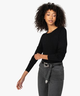 Pull femme en maille fine à col rond et boutons sur les épaules vue2 - GEMO(FEMME PAP) - GEMO