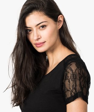 Tee-shirt de grossesse en coton bio avec manches en dentelle vue2 - GEMO C4G MATERN - GEMO