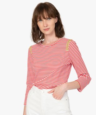 Tee-shirt femme rayé à manches longues en maille côtelée vue1 - Nikesneakers(FEMME PAP) - Nikesneakers