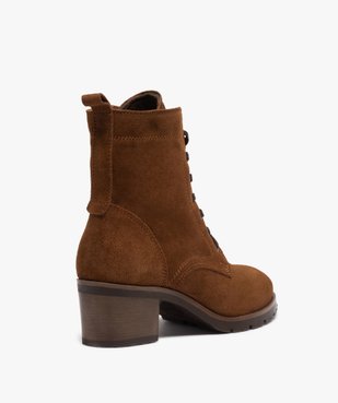 Boots femme à talon carré dessus cuir retourné uni vue4 - GEMO(URBAIN) - GEMO