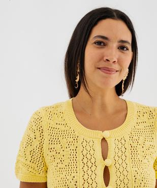 Gilet manches courtes en tricot ajouré femme vue4 - GEMO 4G FEMME - GEMO