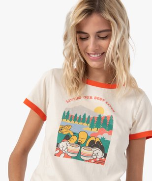 Tee-shirt femme avec motif et biais contrastants - Disney vue2 - DISNEY DTR - GEMO