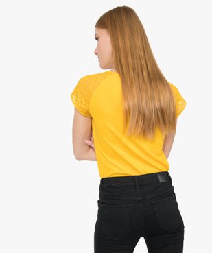 Tee-shirt femme à manches dentelle contenant du coton bio vue3 - GEMO C4G FEMME - GEMO