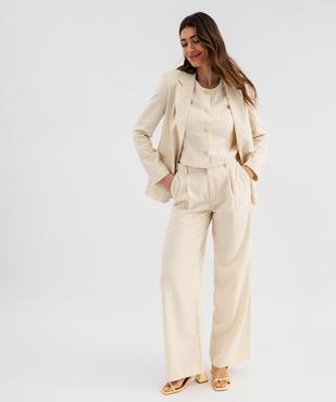 Chemise sans manches à col rond en viscose et lin rayé femme vue5 - GEMO 4G FEMME - GEMO