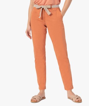 Pantalon femme en toile avec ceinture tissée vue1 - GEMO(FEMME PAP) - GEMO