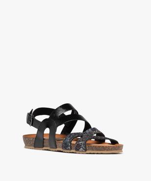 Sandales plates avec brides en cuir scintillantes et vernies femme vue3 - PIU NATURA - GEMO