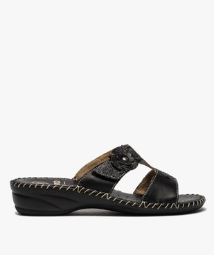 Mules femme confort en cuir ornées de fleur et paillettes vue1 - GEMO (CONFORT) - GEMO