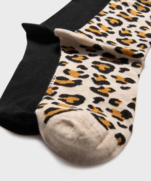Chaussettes unies et motif léopard femme (lot de 2) vue2 - GEMO(HOMWR FEM) - GEMO