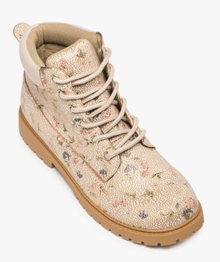 Boots femme à lacets col rembourré et semelle crantée Dessus imprimé fleuri vue5 - GEMO (CASUAL) - GEMO