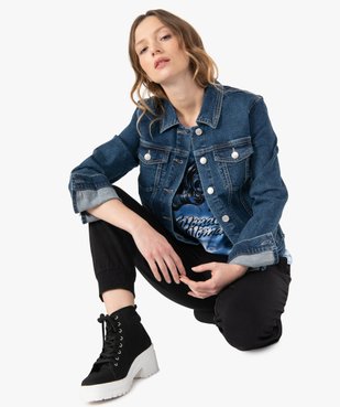 Veste en jean femme coupe droite vue1 - GEMO(FEMME PAP) - GEMO