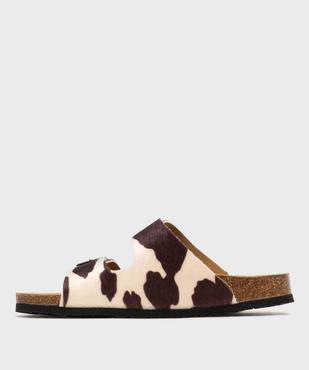 Mules à semelle intérieure cuir et motif pelage vache femme - Follow Me vue3 - FOLLOW ME - GEMO