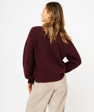 Pull à col V en maille ajourée à paillettes femme vue3 - GEMO(FEMME PAP) - GEMO