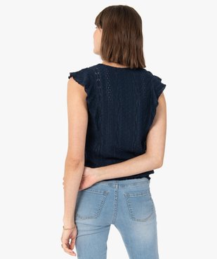Tee-shirt femme à manches courtes en maille ajourée vue3 - GEMO(FEMME PAP) - GEMO