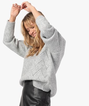 Pull femme en maille fantaisie avec grand col V vue1 - GEMO C4G FEMME - GEMO