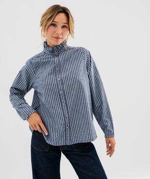 Chemise manches longues à rayures et col victorien femme vue1 - GEMO 4G FEMME - GEMO