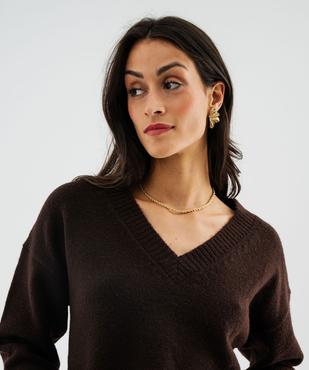 Pull col V en maille douillette femme vue3 - GEMO(FEMME PAP) - GEMO