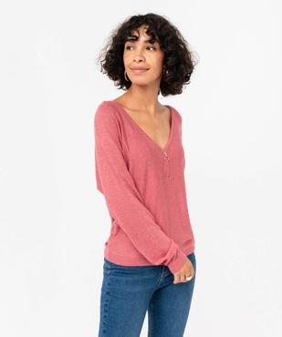 Pull col V zippé et manches chauve-souris femme vue1 - GEMO 4G FEMME - GEMO