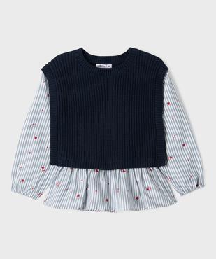 Pull avec manches et volants en coton effet 2 en 1 fille vue2 - GEMO (ENFANT) - GEMO