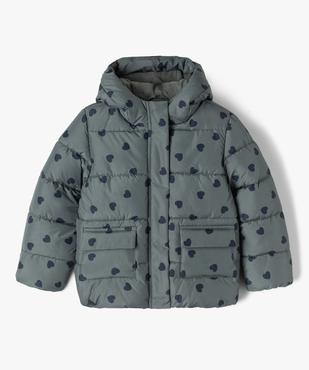 Blouson déperlant à capuche motifs coeurs doublé polaire fille vue1 - GEMO 4G FILLE - GEMO